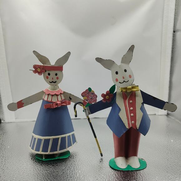 Department 56 Metal Easter Bunny Couple Figurines – Rustic Spring Decor 6 in - Picture 1 of 13